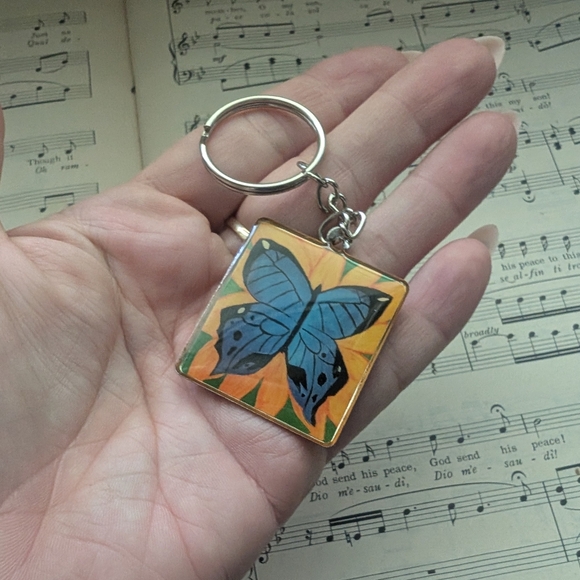 Butterfly Keychain with Blue and Orange Design - Picture 7 of 7
